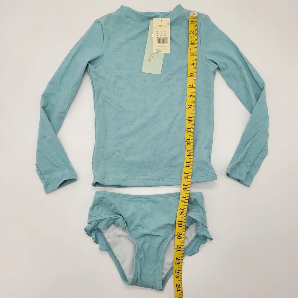 Gottex Kids Swim Set Long Sleeve Rashgaurd Teal Blue Palm Print Size 5 NEW